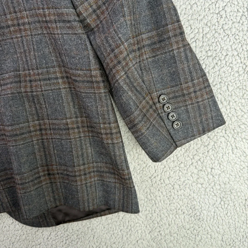 Brooks Brothers Sport Coat Mens 46L Gray Plaid Madison Wool Lanificio di Pray
